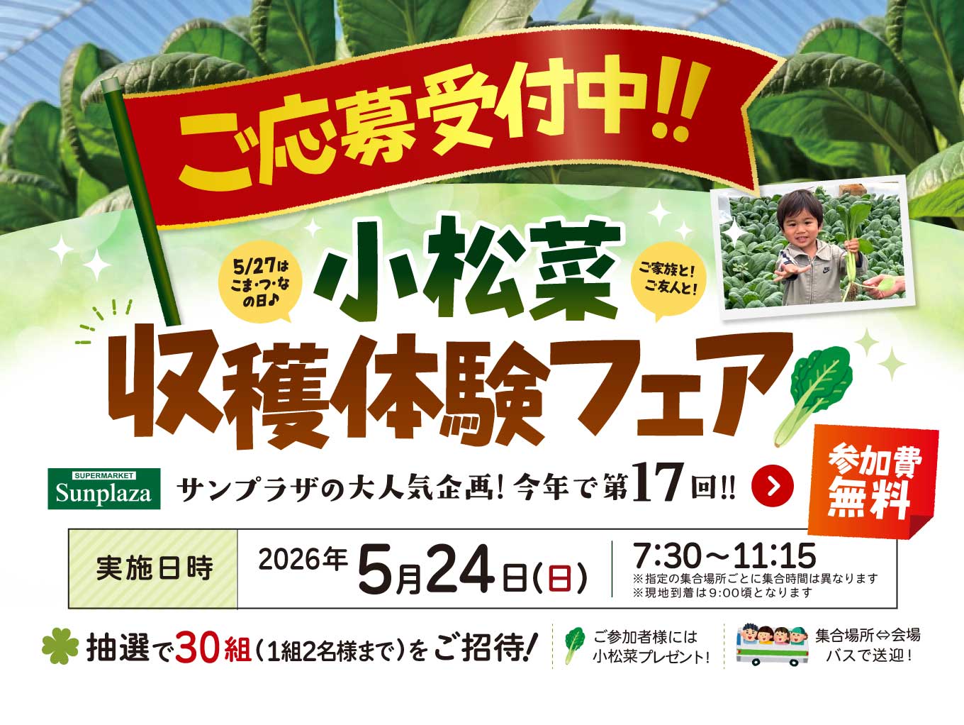 しものファーム小松菜収穫体験応募開始