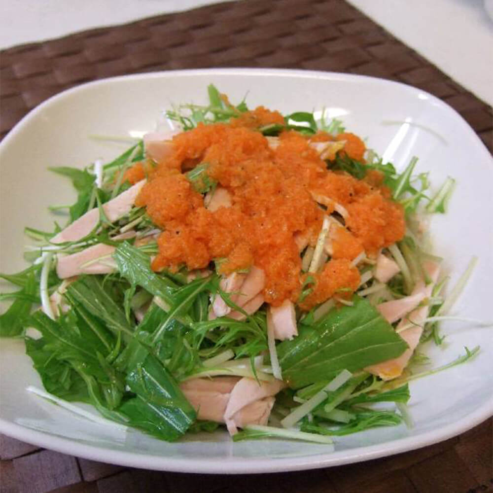 奈良産山口農園有機サラダみず菜と素材美味こだわりのももハムサラダ～にんじんドレッシング添え～