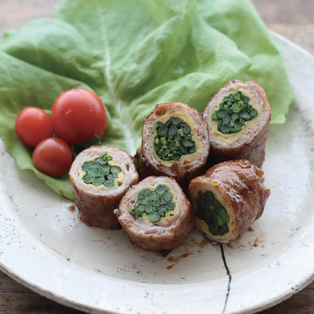 菜の花と卵の豚肉巻き